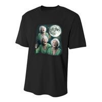 Three Granny Moon 3 Old Ladys Howling Weird Cursed Meme Youth Performance Sprint T-Shirt