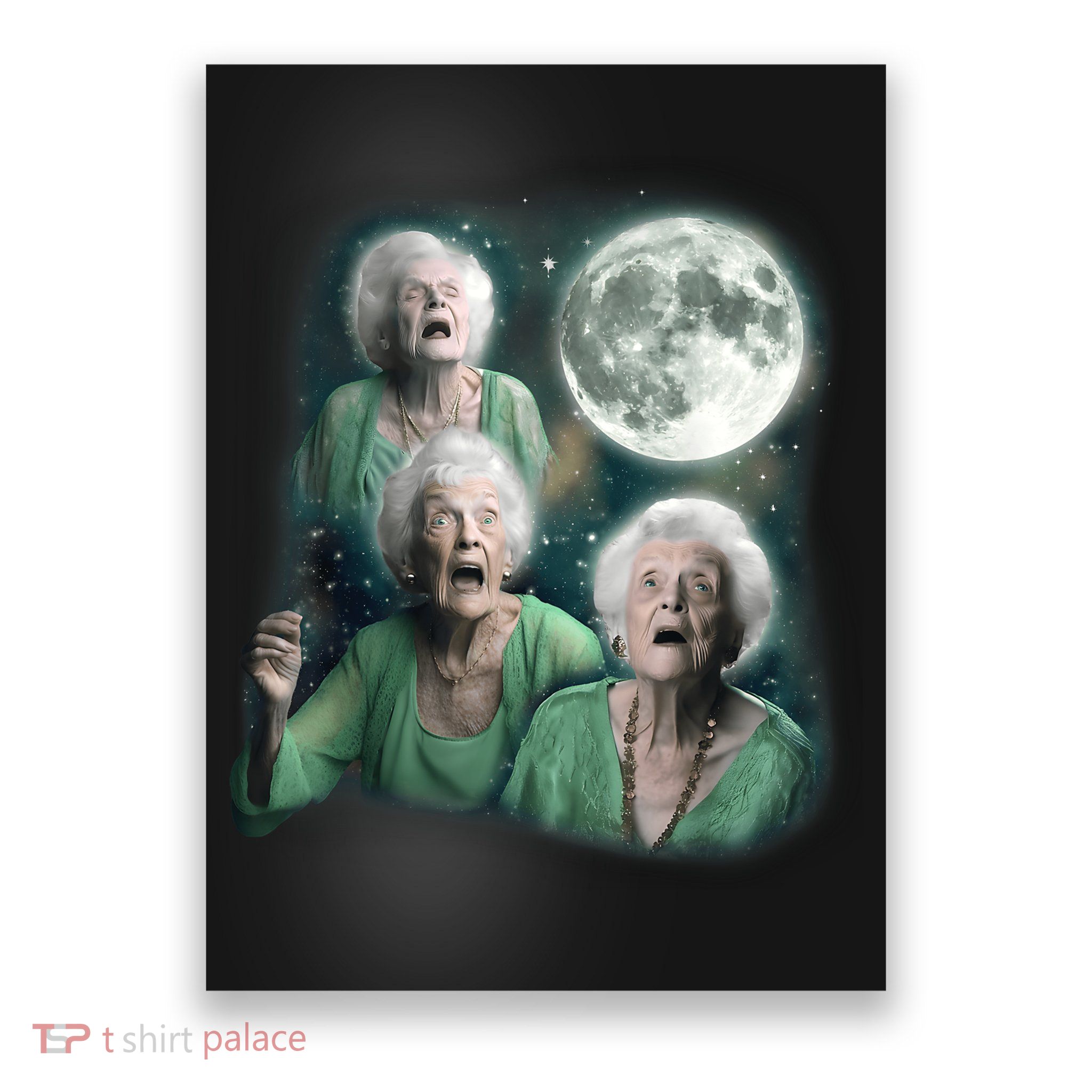 Three Granny Moon 3 Old Ladys Howling Weird Cursed Meme Poster