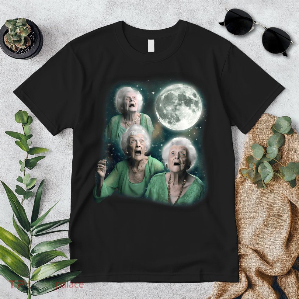 Three Granny Moon 3 Old Ladys Howling Weird Cursed Meme Premium T-Shirt