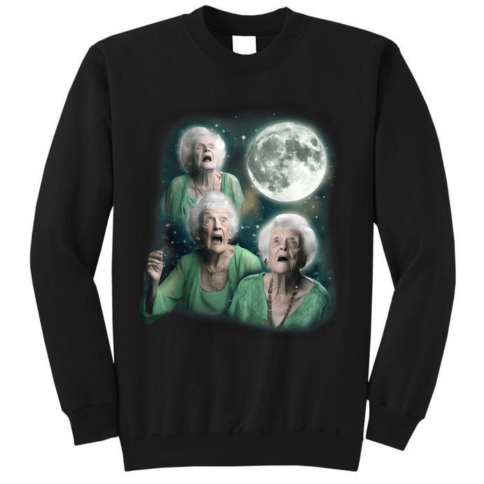 Three Granny Moon 3 Old Ladys Howling Weird Cursed Meme Tall Sweatshirt