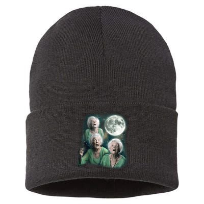 Three Granny Moon 3 Old Ladys Howling Weird Cursed Meme Sustainable Knit Beanie