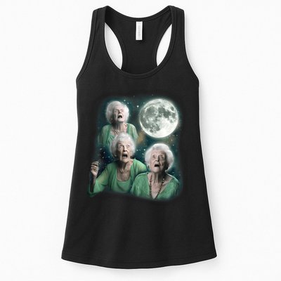Three Granny Moon 3 Old Ladys Howling Weird Cursed Meme Womens Tank Top