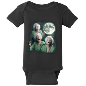 Three Granny Moon 3 Old Ladys Howling Weird Cursed Meme Baby Bodysuit