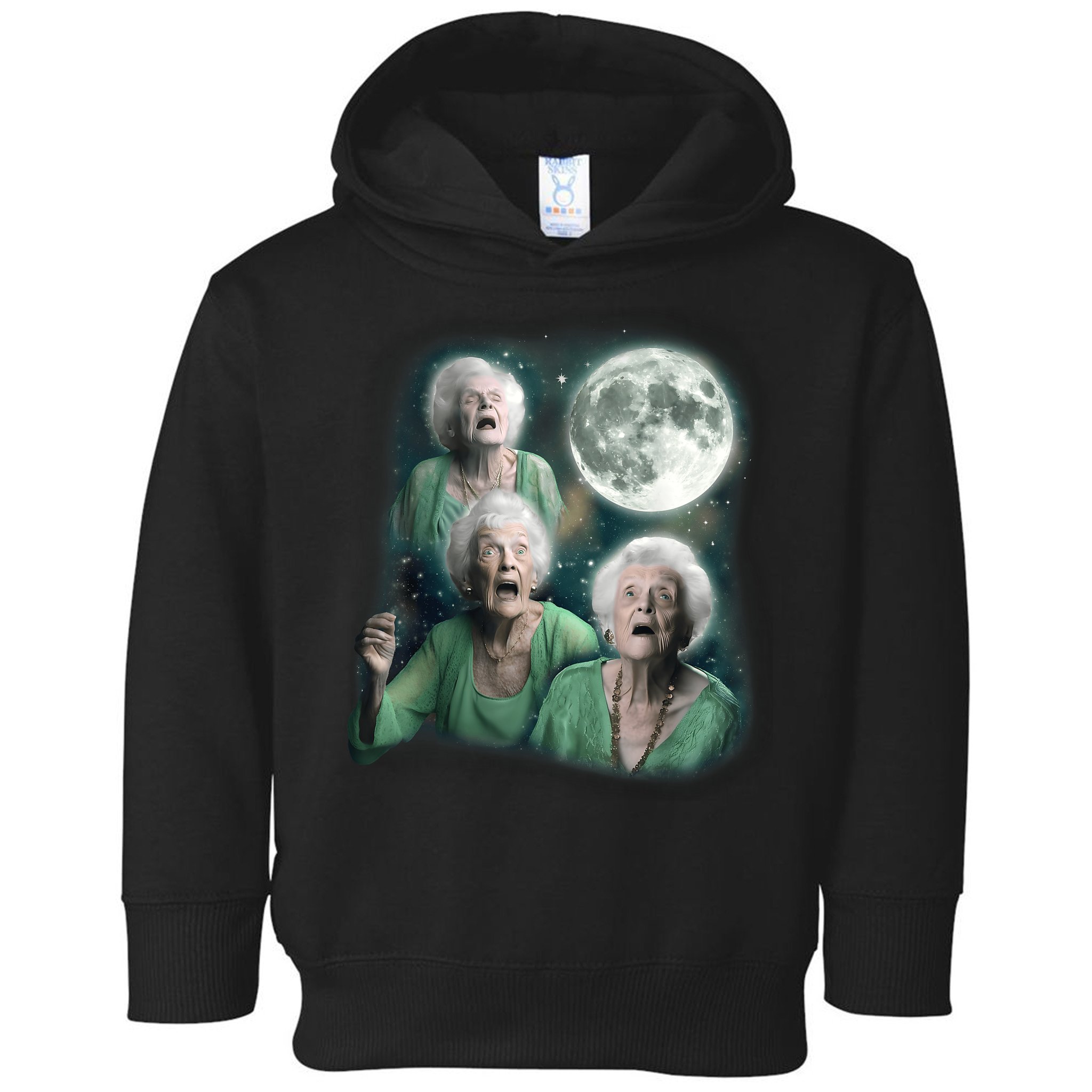 Three Granny Moon 3 Old Ladys Howling Weird Cursed Meme Toddler Hoodie