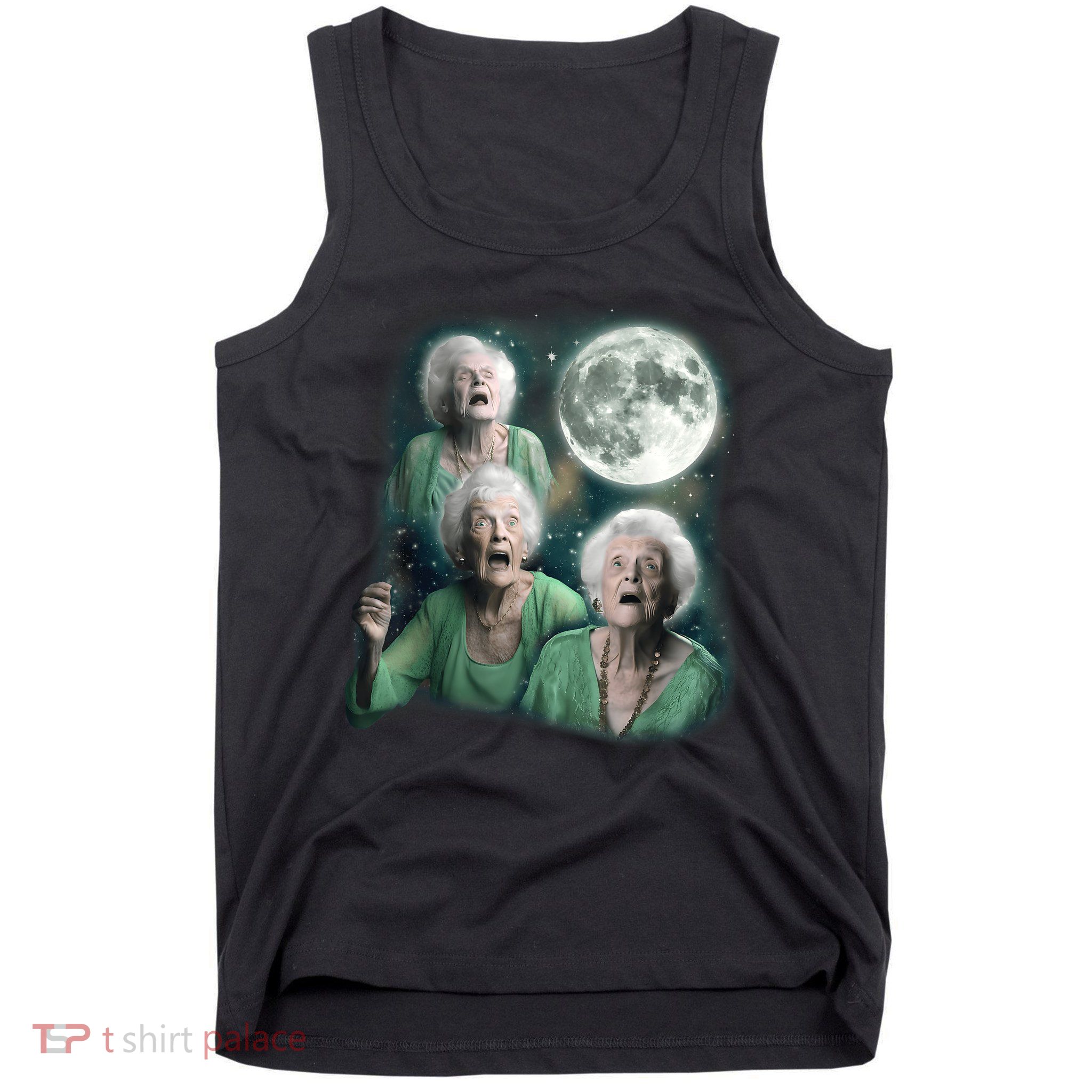 Three Granny Moon 3 Old Ladys Howling Weird Cursed Meme Tank Top