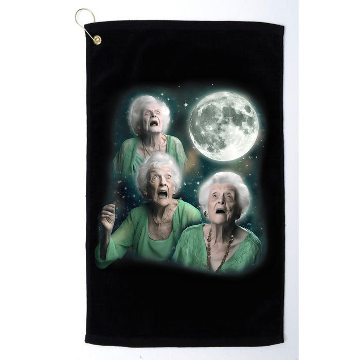 Three Granny Moon 3 Old Ladys Howling Weird Cursed Meme Golf Towel