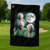 Three Granny Moon 3 Old Ladys Howling Weird Cursed Meme Golf Towel