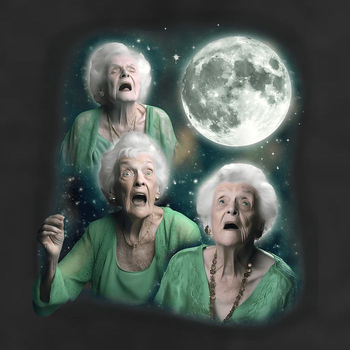 Three Granny Moon 3 Old Ladys Howling Weird Cursed Meme Golf Towel