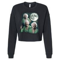 Three Granny Moon 3 Old Ladys Howling Weird Cursed Meme Cropped Pullover Crew