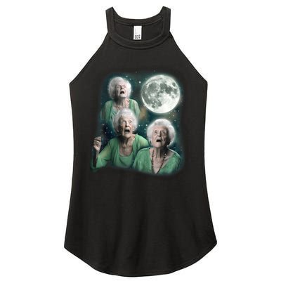 Three Granny Moon 3 Old Ladys Howling Weird Cursed Meme Women's Perfect Tri Rocker Tank