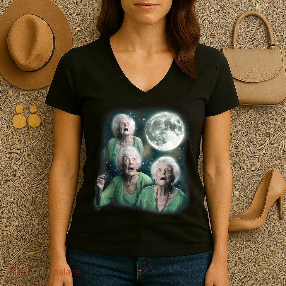 Three Granny Moon 3 Old Ladys Howling Weird Cursed Meme Women's V-Neck T-Shirt
