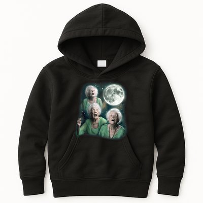 Three Granny Moon 3 Old Ladys Howling Weird Cursed Meme Kids Hoodie