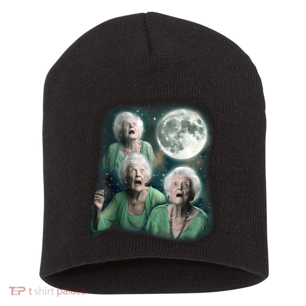 Three Granny Moon 3 Old Ladys Howling Weird Cursed Meme Short Acrylic Beanie