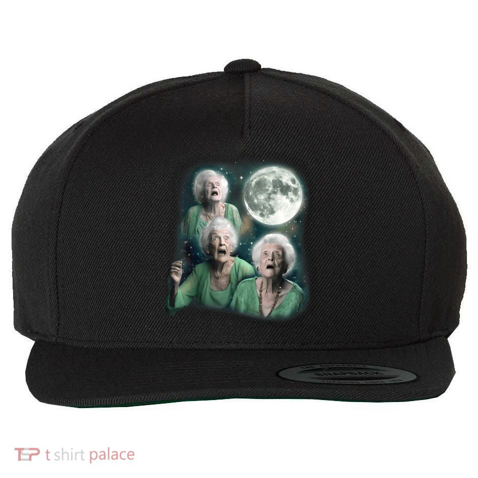 Three Granny Moon 3 Old Ladys Howling Weird Cursed Meme Wool Snapback Cap