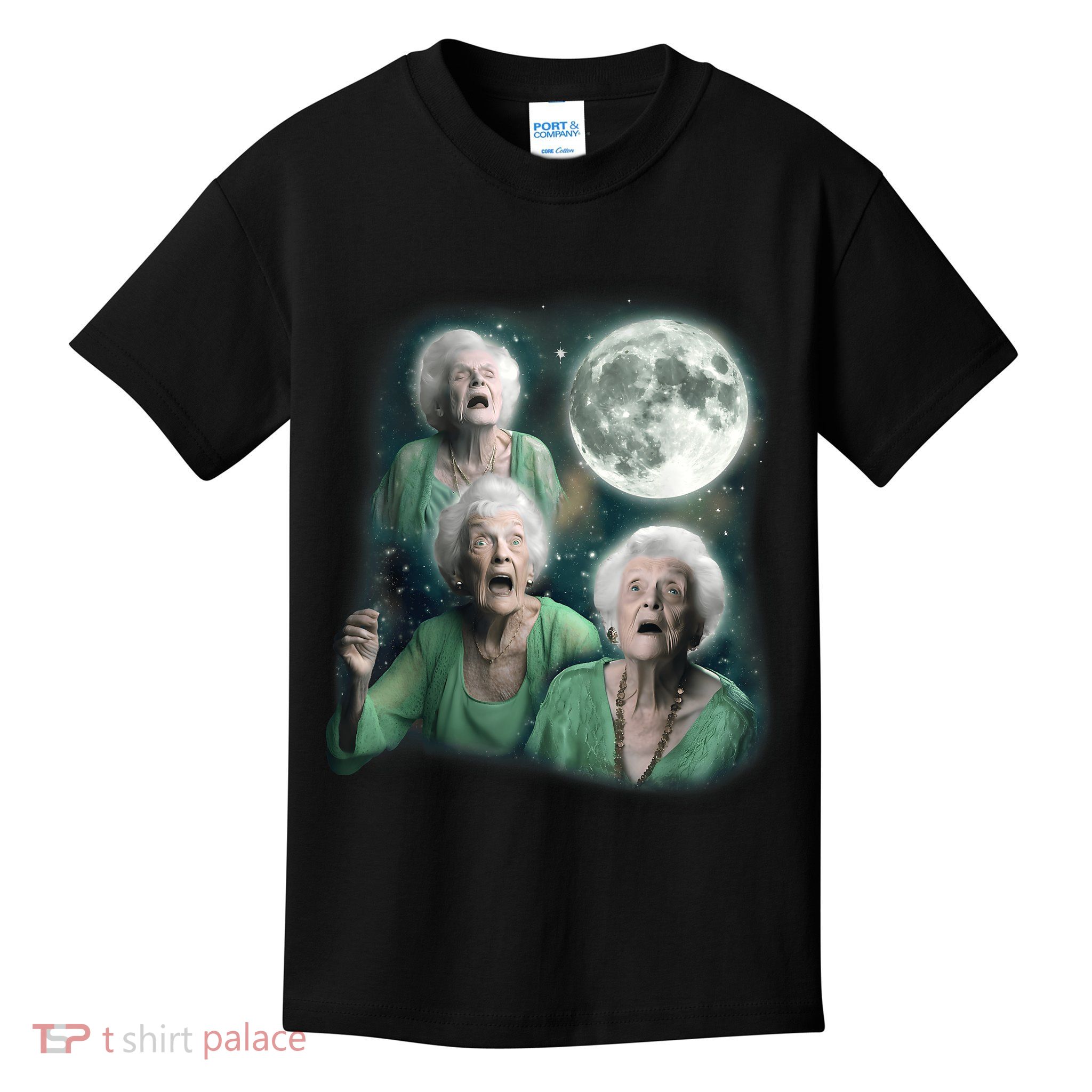 Three Granny Moon 3 Old Ladys Howling Weird Cursed Meme Kids T-Shirt