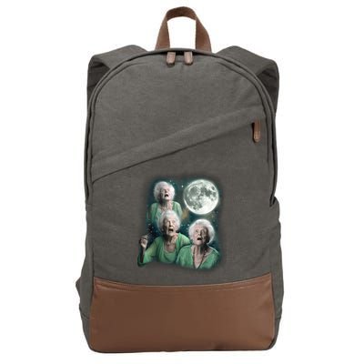 Three Granny Moon 3 Old Ladys Howling Weird Cursed Meme Cotton Canvas Backpack