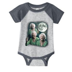 Three Granny Moon 3 Old Ladys Howling Weird Cursed Meme Infant Baby Jersey Bodysuit