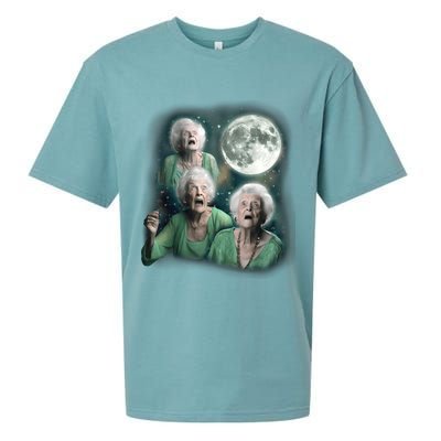 Three Granny Moon 3 Old Ladys Howling Weird Cursed Meme Sueded Cloud Jersey T-Shirt