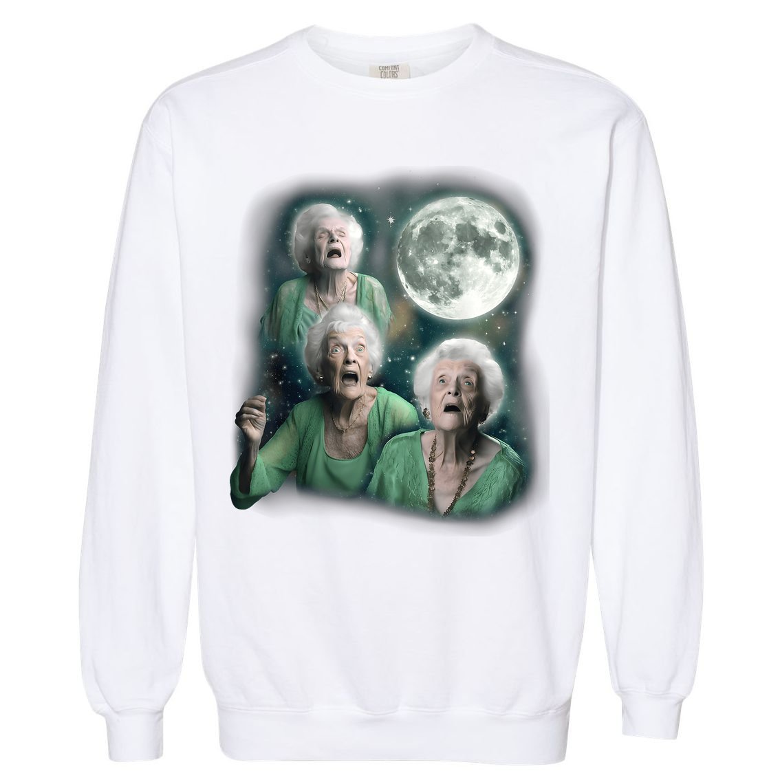 Three Granny Moon 3 Old Ladys Howling Weird Cursed Meme Garment-Dyed Sweatshirt