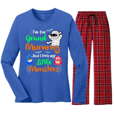 The Grand Mummy Love My Little Monsters Halloween Gift Women's Long Sleeve Flannel Pajama Set 