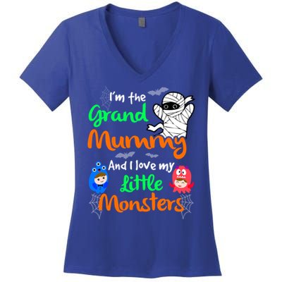 The Grand Mummy Love My Little Monsters Halloween Gift Women's V-Neck T-Shirt