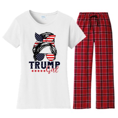 Trump Girl Messy Bun 2024 Election Women's Flannel Pajama Set