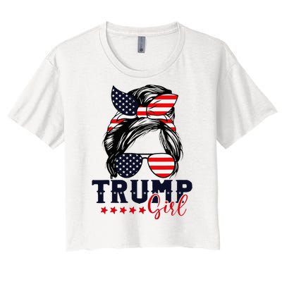 Trump Girl Messy Bun 2024 Election Women's Crop Top Tee