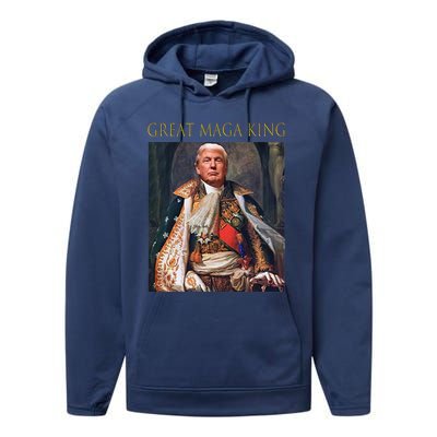 The Great Maga King Funny Trump Ultra Maga King Performance Fleece Hoodie