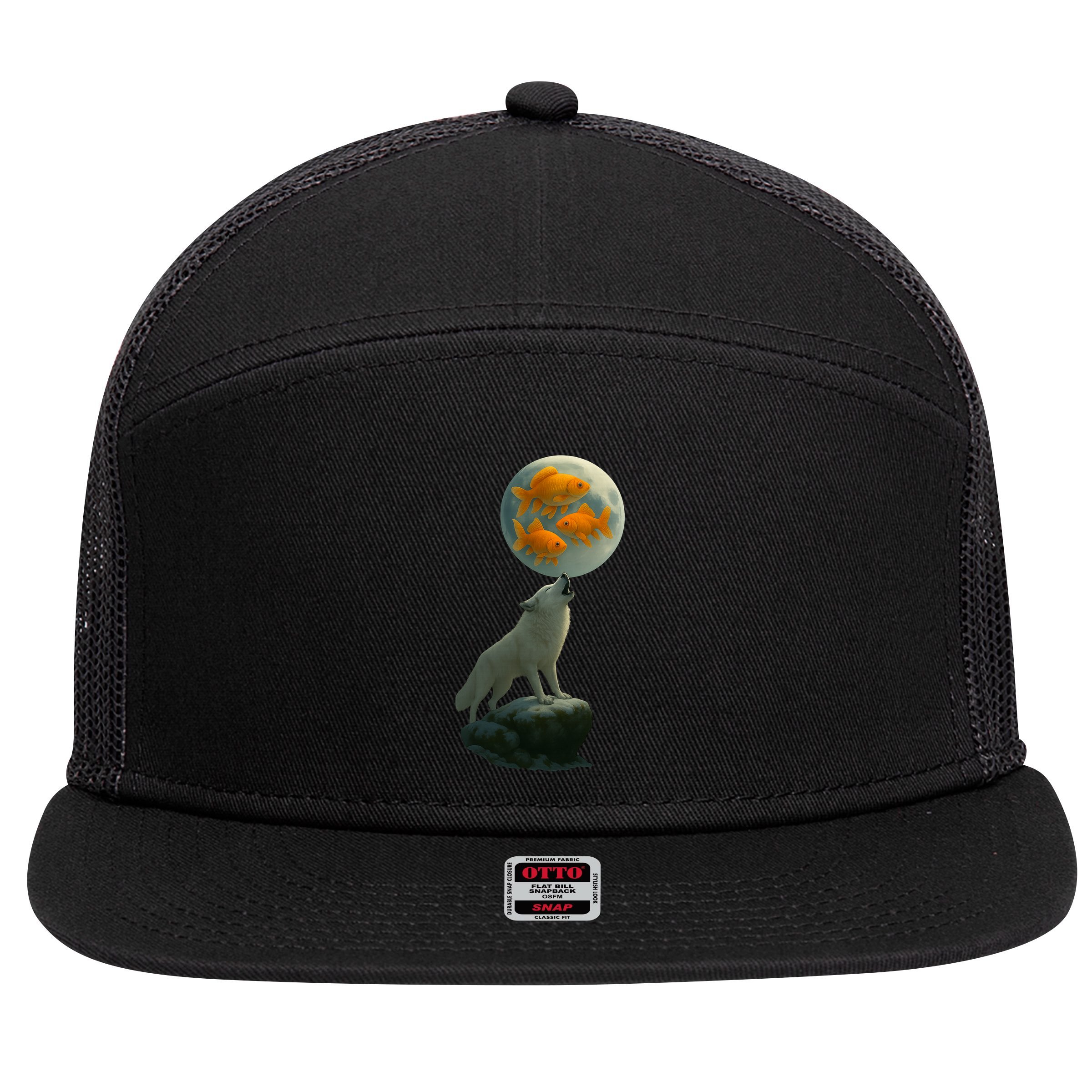 Three Goldfish Moon 7 Panel Mesh Trucker Snapback Hat