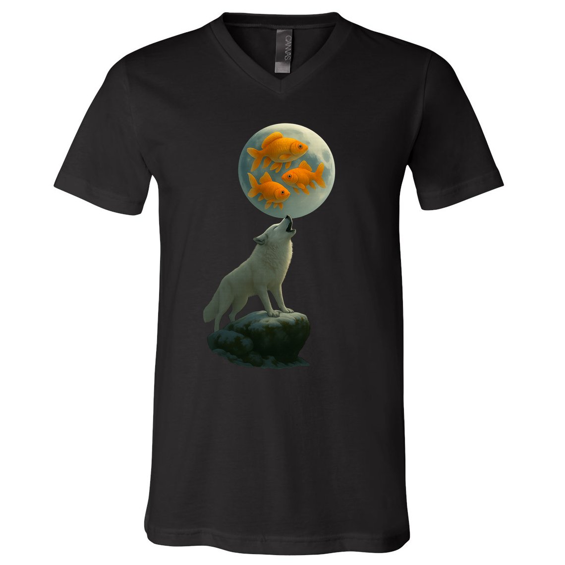 Three Goldfish Moon V-Neck T-Shirt