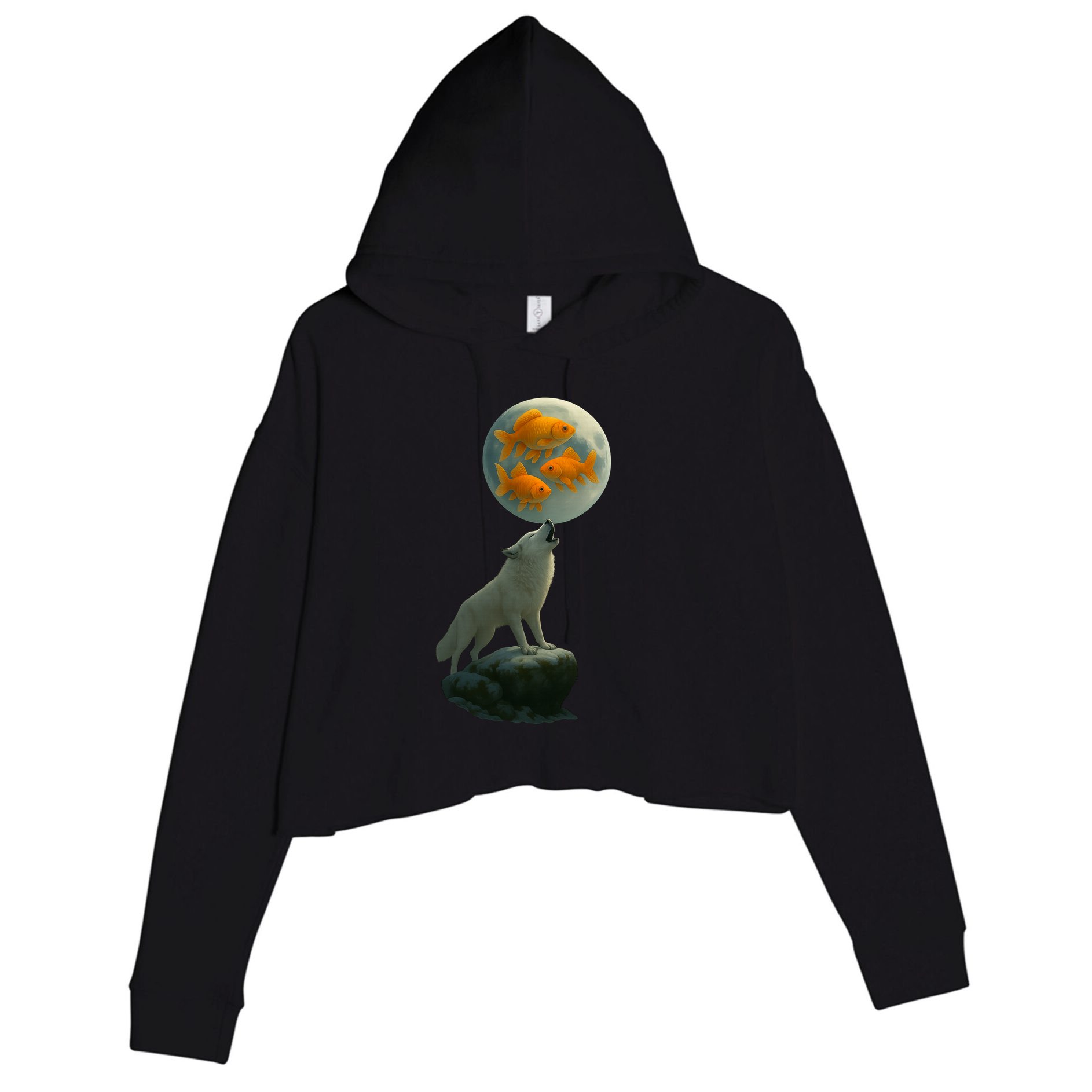 Three Goldfish Moon Crop Fleece Hoodie
