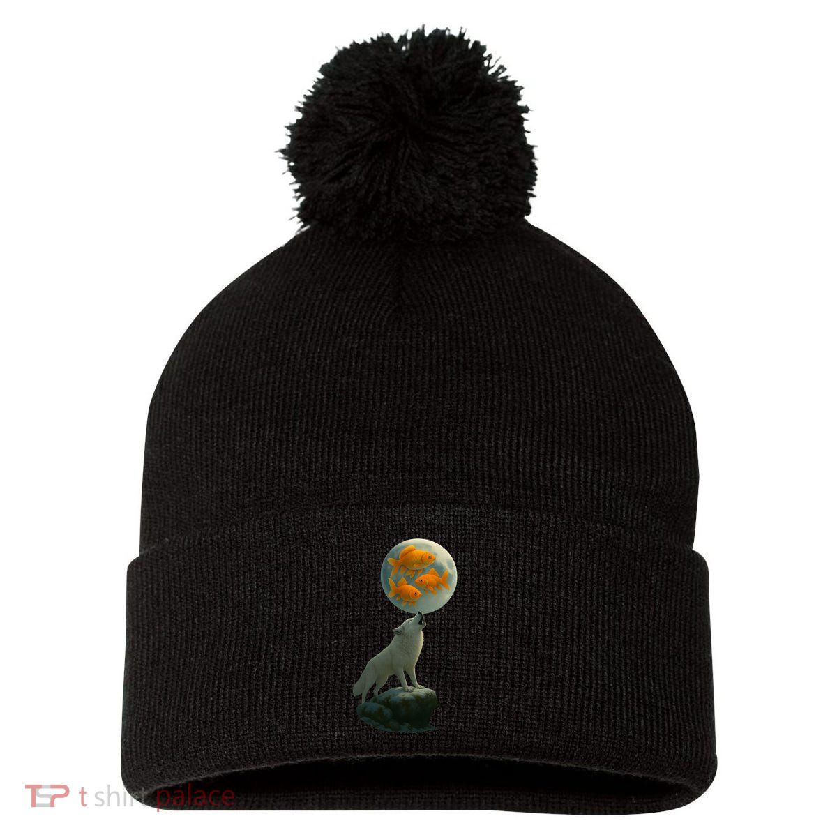 Three Goldfish Moon Pom Pom 12in Knit Beanie