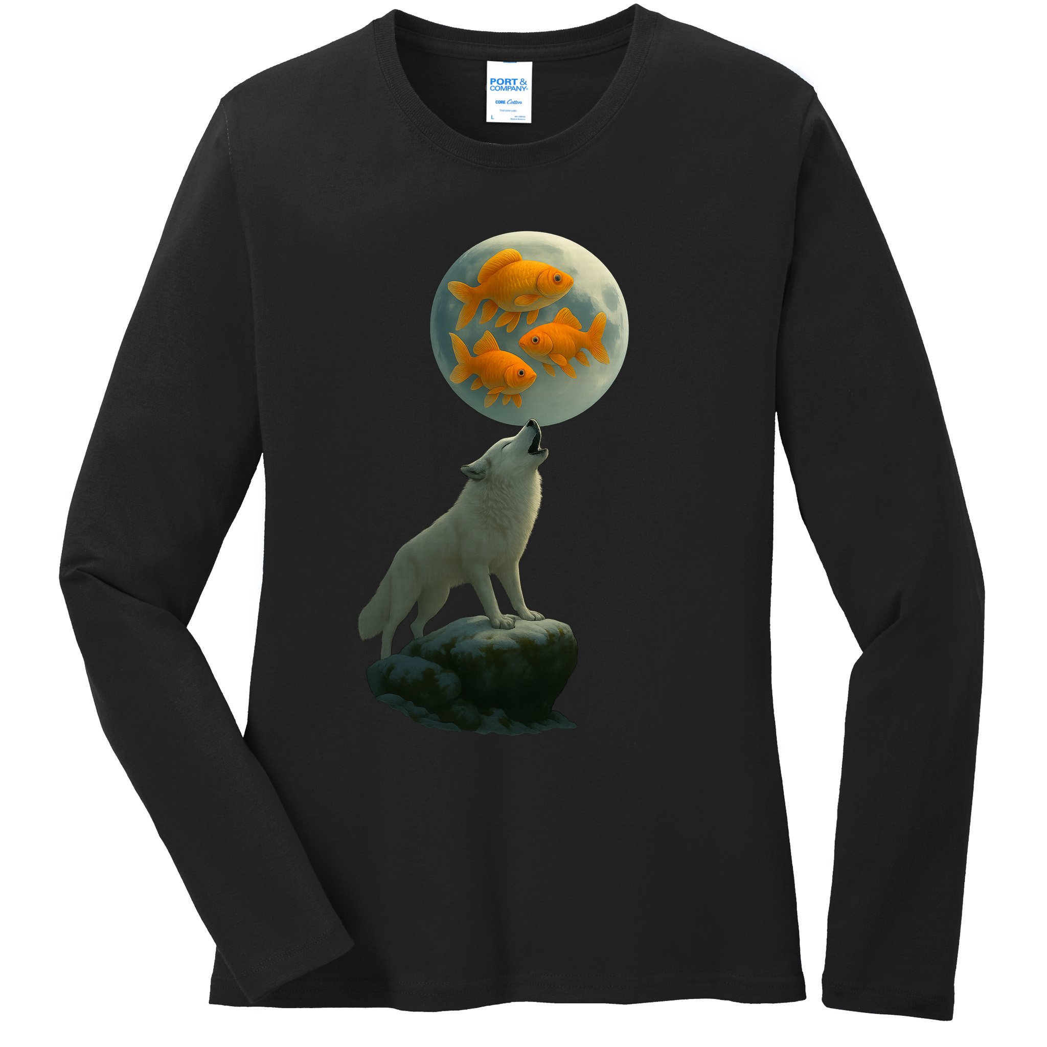 Three Goldfish Moon Ladies Long Sleeve Shirt