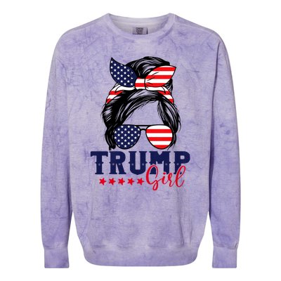 Trump Girl Messy Bun Trump 2024 Election American Flag Colorblast Crewneck Sweatshirt