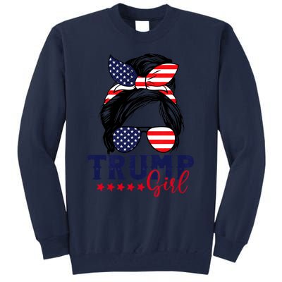 Trump Girl Messy Bun Trump 2024 Election American Flag Tall Sweatshirt