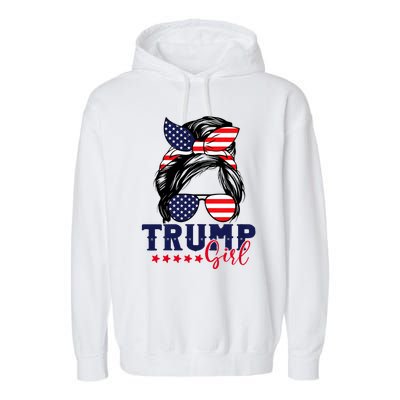 Trump Girl Messy Bun Trump 2024 Election American Flag Garment-Dyed Fleece Hoodie