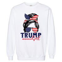 Trump Girl Messy Bun Trump 2024 Election American Flag Garment-Dyed Sweatshirt