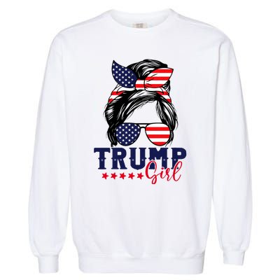 Trump Girl Messy Bun Trump 2024 Election American Flag Garment-Dyed Sweatshirt