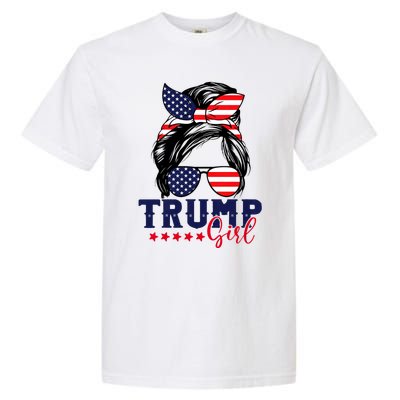 Trump Girl Messy Bun Trump 2024 Election American Flag Garment-Dyed Heavyweight T-Shirt