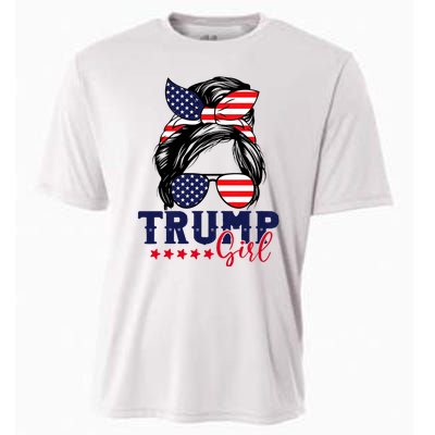 Trump Girl Messy Bun Trump 2024 Election American Flag Cooling Performance Crew T-Shirt