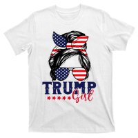 Trump Girl Messy Bun Trump 2024 Election American Flag T-Shirt