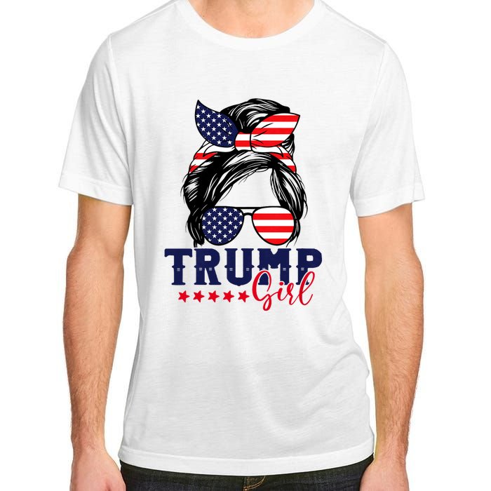 Trump Girl Messy Bun Trump 2024 Election American Flag Adult ChromaSoft Performance T-Shirt