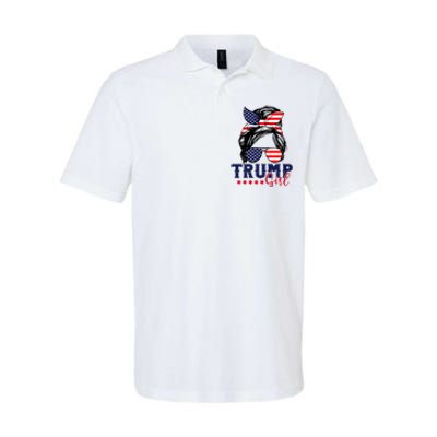 Trump Girl Messy Bun Trump 2024 Election American Flag Softstyle Adult Sport Polo