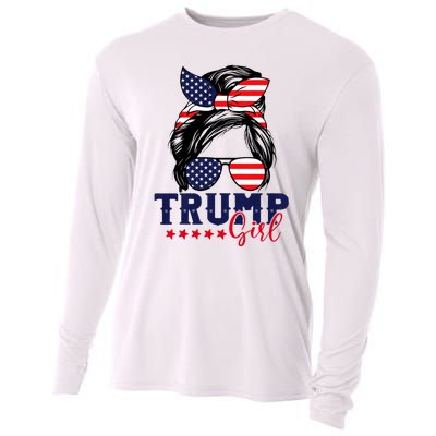 Trump Girl Messy Bun Trump 2024 Election American Flag Cooling Performance Long Sleeve Crew