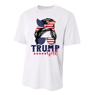 Trump Girl Messy Bun Trump 2024 Election American Flag Performance Sprint T-Shirt