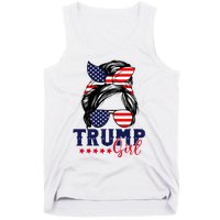 Trump Girl Messy Bun Trump 2024 Election American Flag Tank Top