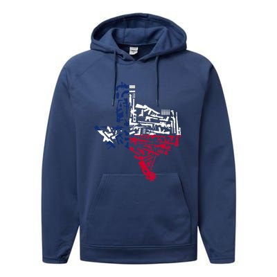 Texas gun map 2nd amendment Performance Fleece Hoodie