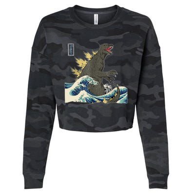 THE GREAT MONSTER OFF KANAGAWA TeamGodzilla Wave Poster Cropped Pullover Crew