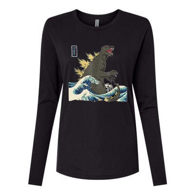 THE GREAT MONSTER OFF KANAGAWA TeamGodzilla Wave Poster Womens Cotton Relaxed Long Sleeve T-Shirt