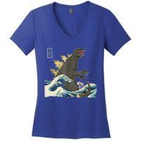 THE GREAT MONSTER OFF KANAGAWA TeamGodzilla Wave Poster Women's V-Neck T-Shirt